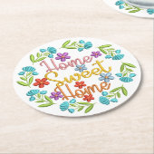 ホームスイートホーム引用文ビューティフルカラーフラワーズ ラウンドペーパーコースター (アングル)