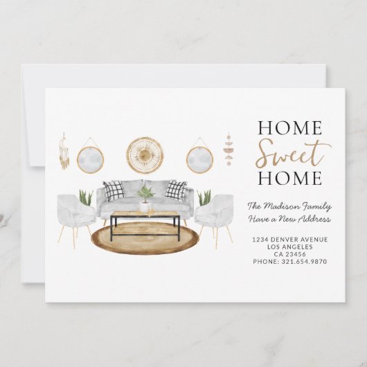 ホームスイートホーム金ゴールドとグレーウォーターの色の移動 案内状 (正面)