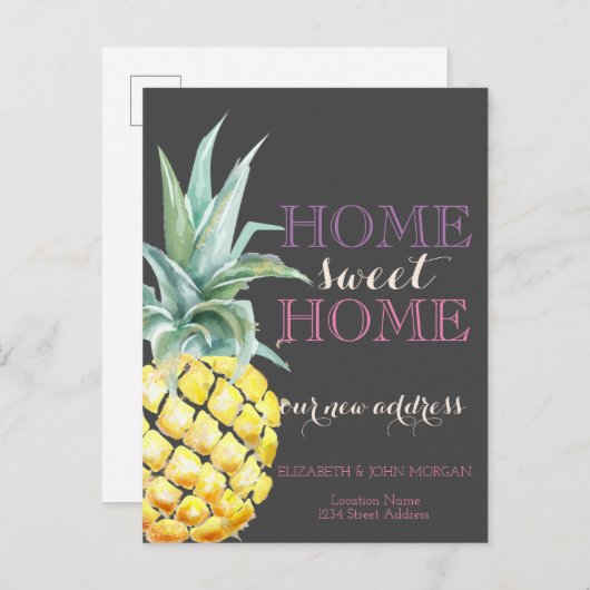 ホームスイートホーム、パイナップルグレー新しいアドレス 案内ポストカード (正面/裏面)