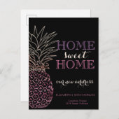 ホームスイートホーム、パイナップル、黒の新しいアドレス 案内ポストカード (正面/裏面)