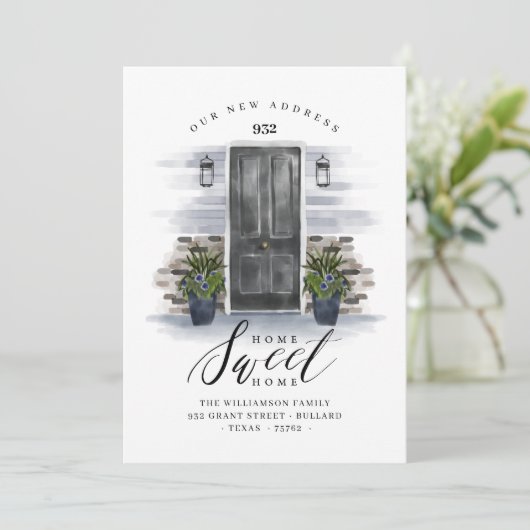 ホームスイートホーム |引っ越しましたグレーの水彩ドア 案内状 (スタンド正面)