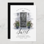 ホームスイートホーム |引っ越しましたグレーの水彩ドア 案内状 (正面/裏面)