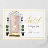 ホームスイートホーム – 引っ越しましたピンクウォーターカラードア 箔招待状 (正面)