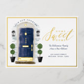 ホームスイートホーム – 引っ越しましたブルーウォーターカラードア 箔招待状 (正面)