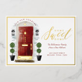 ホームスイートホーム – 引っ越しましたレッドウォーターカラードア 箔招待状 (正面)