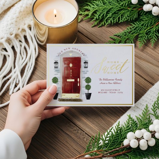 ホームスイートホーム – 引っ越しましたレッドウォーターカラードア 箔招待状