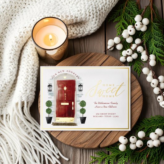 ホームスイートホーム – 引っ越しましたレッドウォーターカラードア 箔招待状