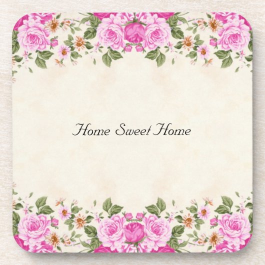 ホームスイートホーム&美しいピンクの花 コースター (正面)