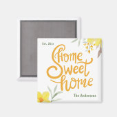 ホームスウィートホームかわいらしイエローフラワーパーソナライズされたズ マグネット (正面/裏面)