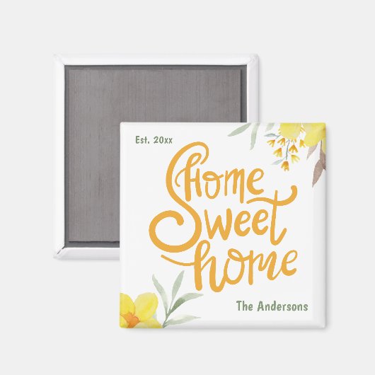 ホームスウィートホームかわいらしイエローフラワーパーソナライズされたズ マグネット (正面/裏面)