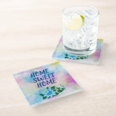 ホームスウィートホームカラフルウォーターカラーフローラ文字 ガラスコースター (アングル)