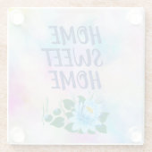 ホームスウィートホームカラフルウォーターカラーフローラ文字 ガラスコースター (裏面)