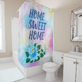 ホームスウィートホームカラフルウォーターカラーフローラ文字 シャワーカーテン