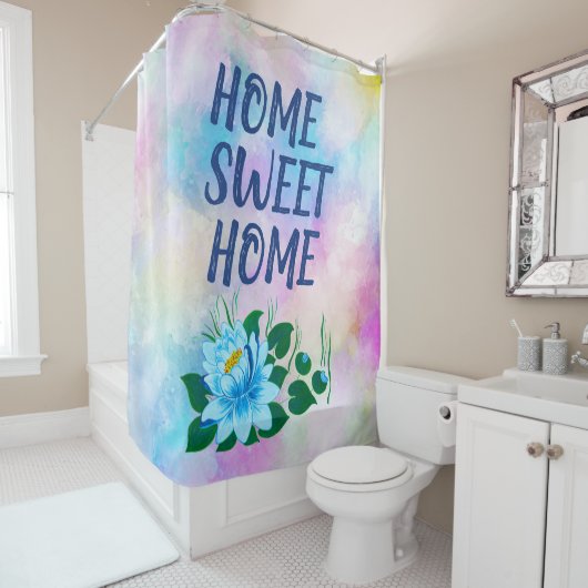 ホームスウィートホームカラフルウォーターカラーフローラ文字 シャワーカーテン (インサイチュ)