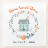 ホームスウィートホームサンキューニューホームオーナーバイヤーシック ガラスコースター (正面)