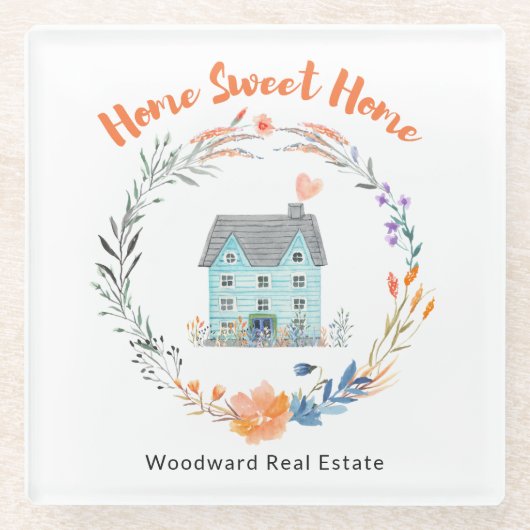 ホームスウィートホームサンキューニューホームオーナーバイヤーシック ガラスコースター (正面)