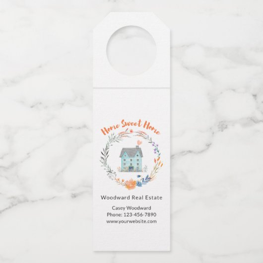 ホームスウィートホームシックエレガント不動産仲介業者パーソナライズされた ボトルネックタグ (正面)