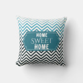 ホームスウィートホームシーグリーンとブラックシェブロン枕 クッション (正面)