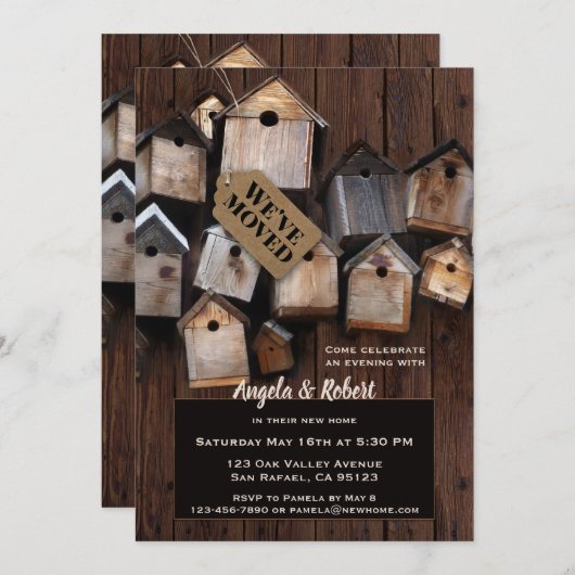 ホームスウィートホームバードハウス引っ越し祝いパーティーパーティー 招待状 (正面/裏面)