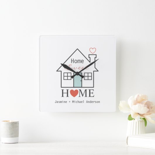 ホームスウィートホームパーソナライズされた スクエア壁時計 (ホーム)