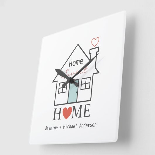 ホームスウィートホームパーソナライズされた スクエア壁時計 (傾斜)