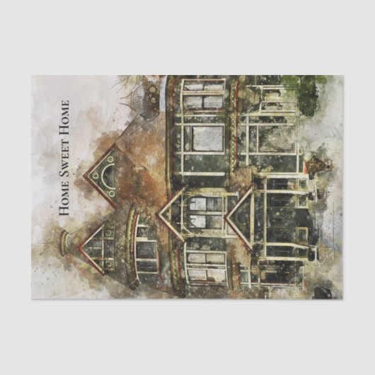 ホームスウィートホームビクトリアンハウスインシェードオブブラウン 薄葉紙 (正面)