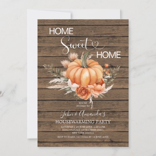 ホームスウィートホームボホパンプキン引っ越し祝いパーティーパーティー 招待状 (正面)