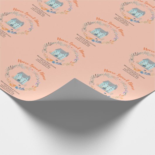 ホームスウィートホーム実在エステートネームパーソナライズされたシック ラッピングペーパー (角)