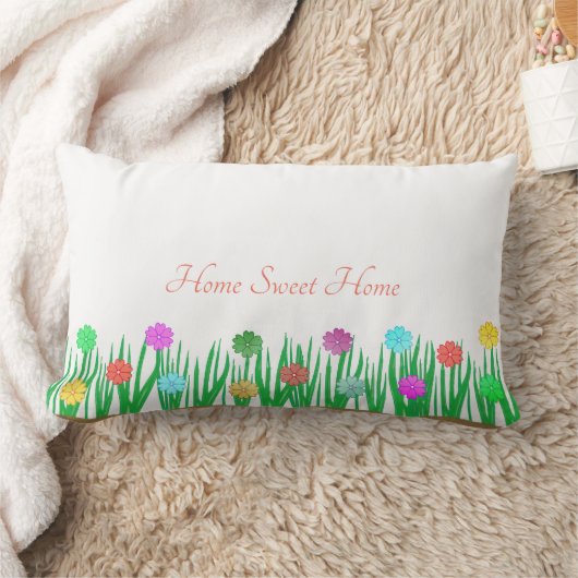 ホームスウィートホーム数々の&カラーフラワーオンホワイト ランバークッション (ブランケット)
