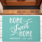 ホームスウィートホーム素朴ティール(緑がかった色)ファミリー ドアマット