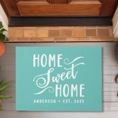 ホームスウィートホーム素朴ティール(緑がかった色)ファミリー ドアマット