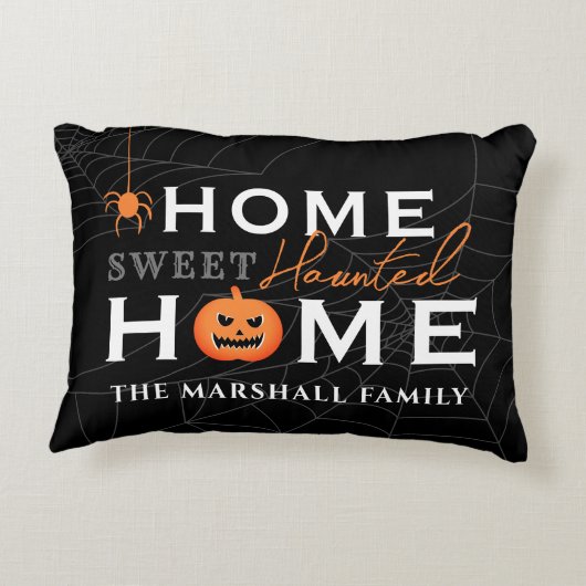 ホームスウィート幽霊のよく出るホームハパーソナライズされたロウィン アクセントクッション (裏面)