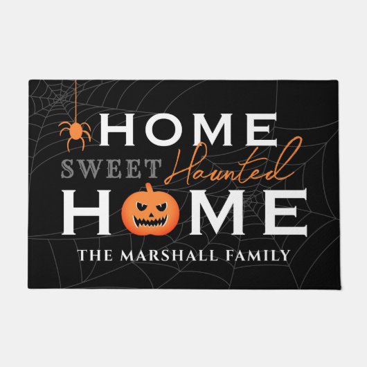 ホームスウィート幽霊のよく出るホームハパーソナライズされたロウィン ドアマット (正面)
