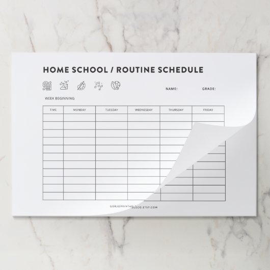 ホームスクールのスケジュールキッズの日課整理 ペーパーパッド (折り畳み)