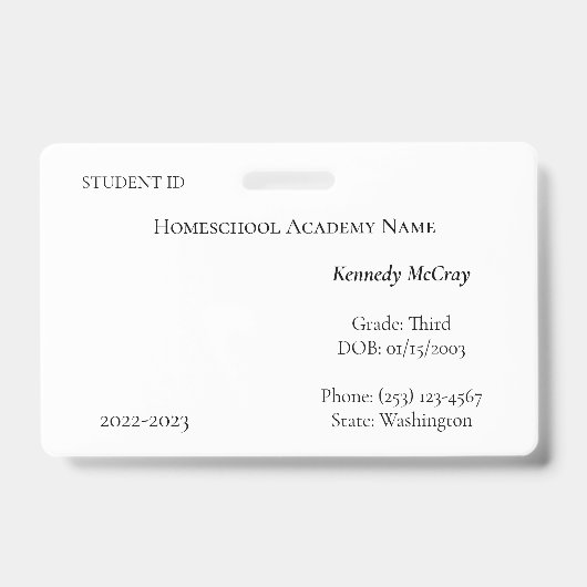 ホームスクールの学生IDバッジ バッジ (正面)
