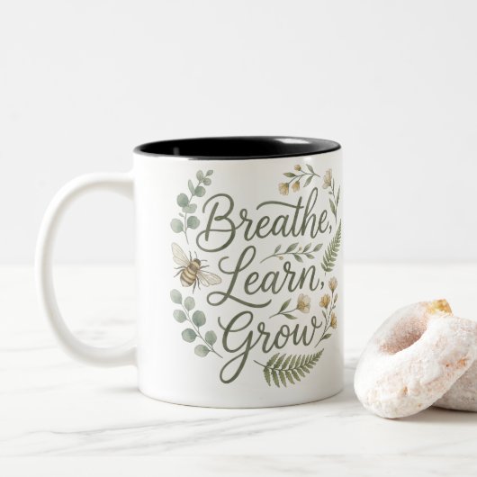 ホームスクールの親のためのBreathe Learn Grow Bee ツートーンマグカップ (ドーナツ)