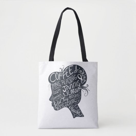 ホームスクールママ引用文シルエット輪郭トートバッグ トートバッグ (正面)