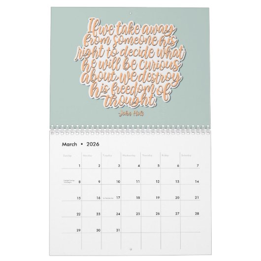 ホームスクールライフかわいらし引用文2024カレンダー カレンダー (3月 2026)