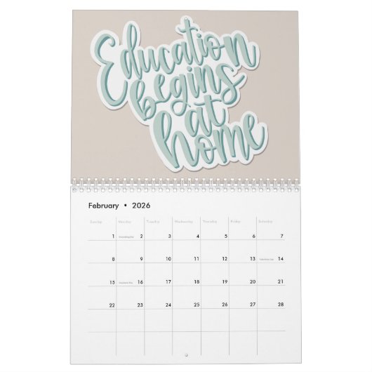 ホームスクールライフかわいらし引用文2024カレンダー カレンダー (2月 2026)