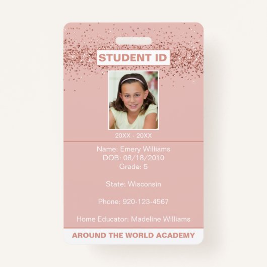ホームスクール学生IDバラ金ゴールドグリッターバッジ バッジ (正面)
