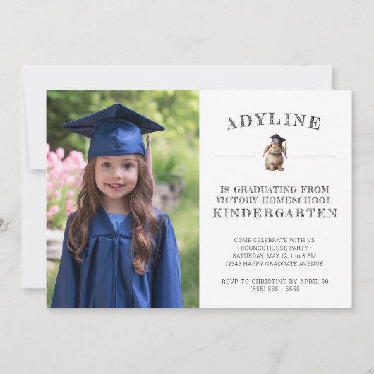 ホームスクール幼稚園バニーと卒業 招待状 (正面)