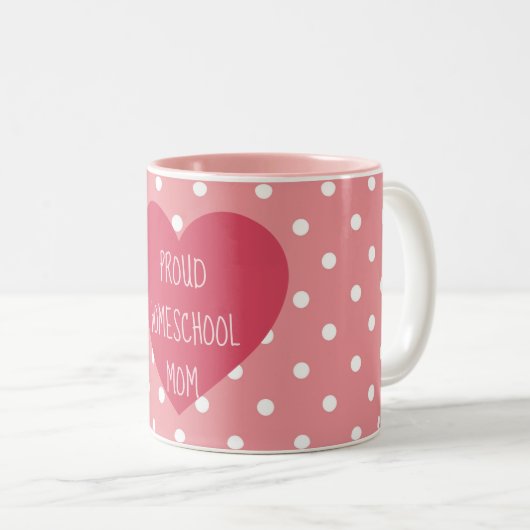 ホームスクー誇りを持ったルマムピンク水玉模様ハート ツートーンマグカップ (正面右)