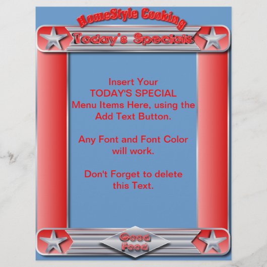 ホームスタイルの料理今日の特別な挿入 チラシ (正面)