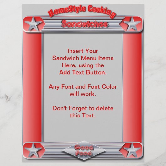 ホームスタイル料理サンドウィッチメニュー挿入 (正面)