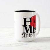 ホームセバスチャン15oz赤ハイビスカス ツートーンマグカップ (正面右)