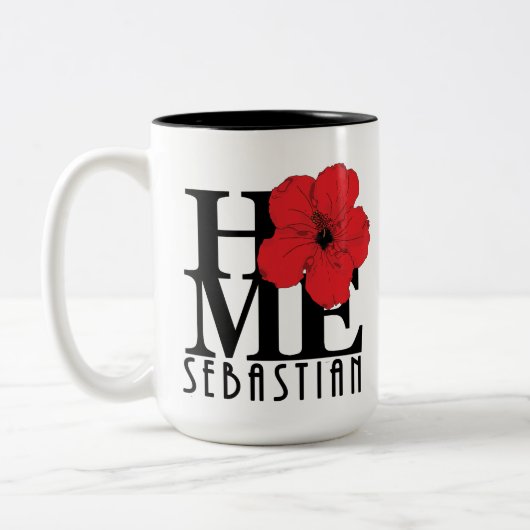 ホームセバスチャン15oz赤ハイビスカス ツートーンマグカップ (左)