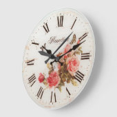 ホームタイムオールドスタイル |アンティークレッドローゼス |レトロRom ラージ壁時計 (傾斜)