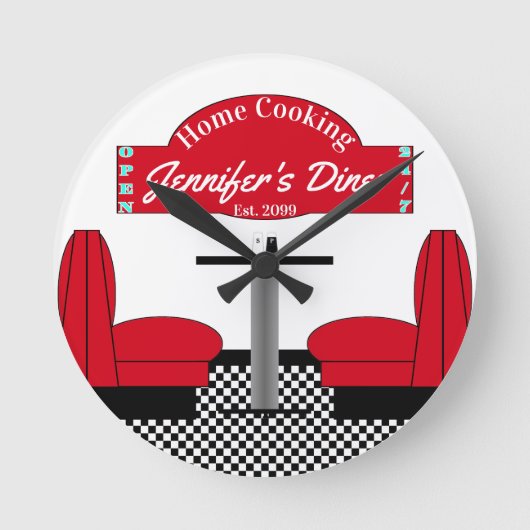 ホームダイナーキッチンレストラングリルシェフベイカー ラウンド壁時計 (正面)