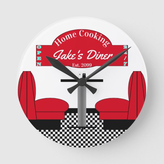 ホームダイナーキッチンレストラングリルマンケーブ ラウンド壁時計 (正面)