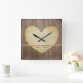 ホームデコー素朴ルウッドフェンスボードハートブライダル スクエア壁時計 (ホーム)